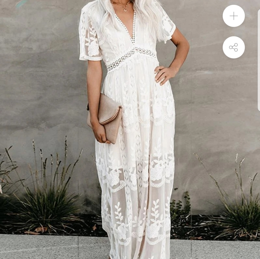 Honey Punch Ivory Crochet Lace Maxi Dress